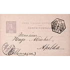 1896 Bilhete Postal Inteiro D. Carlos 20 r. Violeta-cinzento enviado de Lisboa para Apolda 1