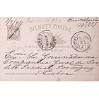 1894 Bilhete Postal Inteiro Provisório D. Luís 10 r. Castanho-vermelho enviado de São Pedro do Sul para Lisboa 1