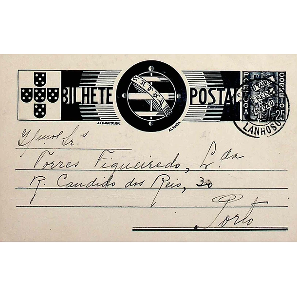 1936 Bilhete Postal Inteiro «Tudo pela Nação» de 25 c. azul enviado da Póvoa do Lanhoso para o Porto
