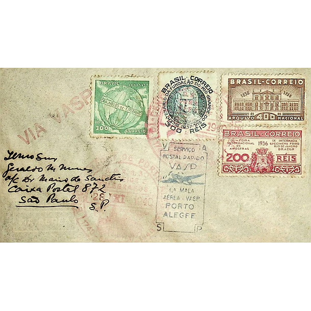 1940 1.º Voo Postal VASP Porto Alegre - São Paulo