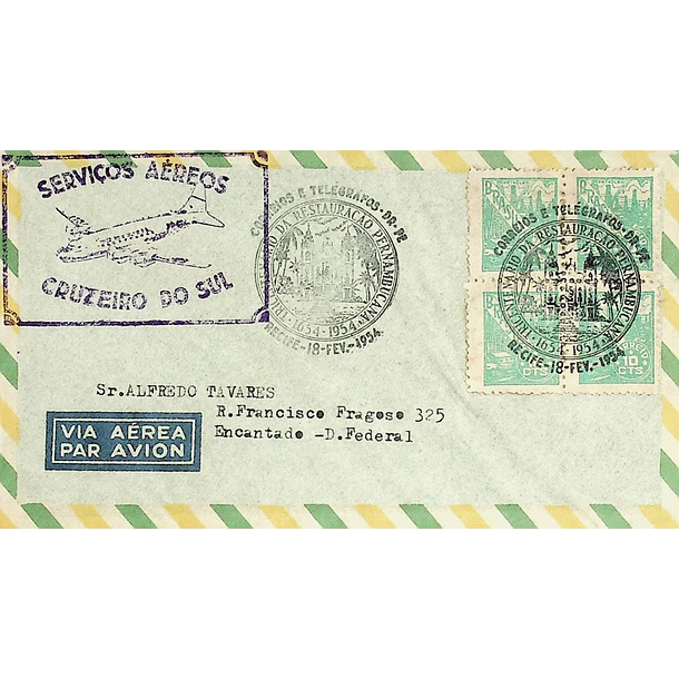 1954 Brasil Carimbo Comemorativo dos Serviços Aéreos Cruzeiro do Sul