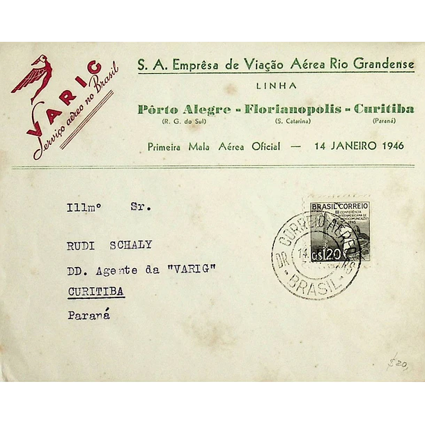 1946 1.º Voo Varig Porto Alegre - Florianópolis - Curitiba