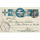 1938 Bilhete Postal Inteiro «Tudo pela Nação» de 25 c. azul enviado de Mértola para o Porto 1