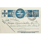 1938 Bilhete Postal Inteiro «Tudo pela Nação» de 25 c. azul enviado da Póvoa do Varzim para o Porto 1