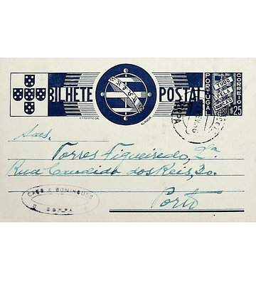 1936 Bilhete Postal Inteiro «Tudo pela Nação» de 25 c. azul enviado de Serpa para o Porto