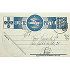 1938 Bilhete Postal Inteiro «Tudo pela Nação» de 25 c. azul enviado de Miranda do Douro para Lisboa 1