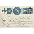 1937 Bilhete Postal Inteiro «Tudo pela Nação» de 25 c. azul enviado de Cabeceiras de Basto para Lisboa 1