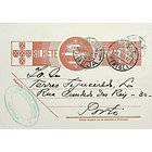 1942 Bilhete Postal Inteiro «Tudo pela Nação» de 30 c. ocre-castanho enviado Mértola para o Porto 1