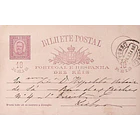 1891 Bilhete Postal Inteiro D. Carlos 10 r. Lilás-castanho circulado em Lisboa 1