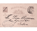 1893 Bilhete Postal Inteiro Provisório D. Luís 10 r. Castanho-vermelho circulado em Lisboa