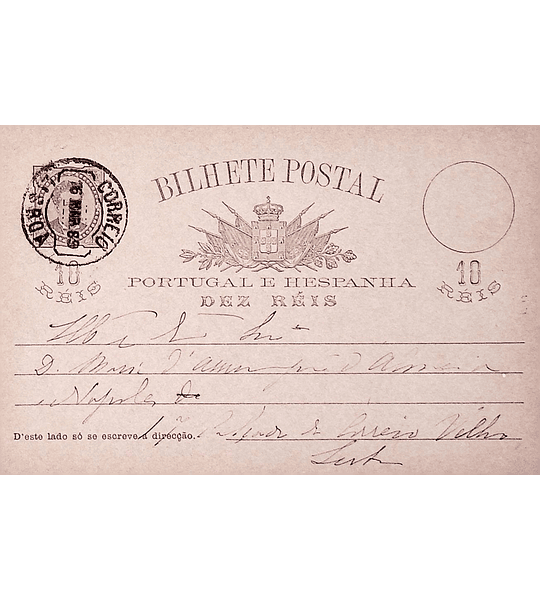 1889 Bilhete Postal Inteiro D. Luís I 10 r. Castanho escuro circulado em Lisboa