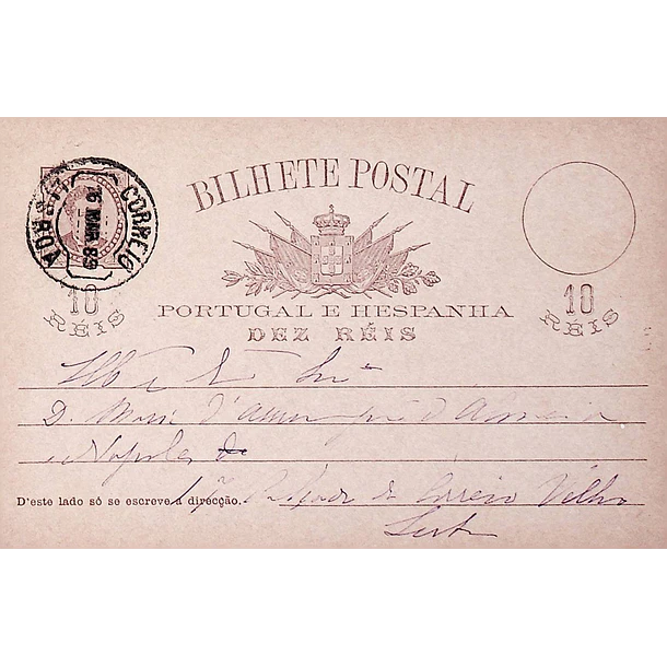 1889 Bilhete Postal Inteiro D. Luís I 10 r. Castanho escuro circulado em Lisboa