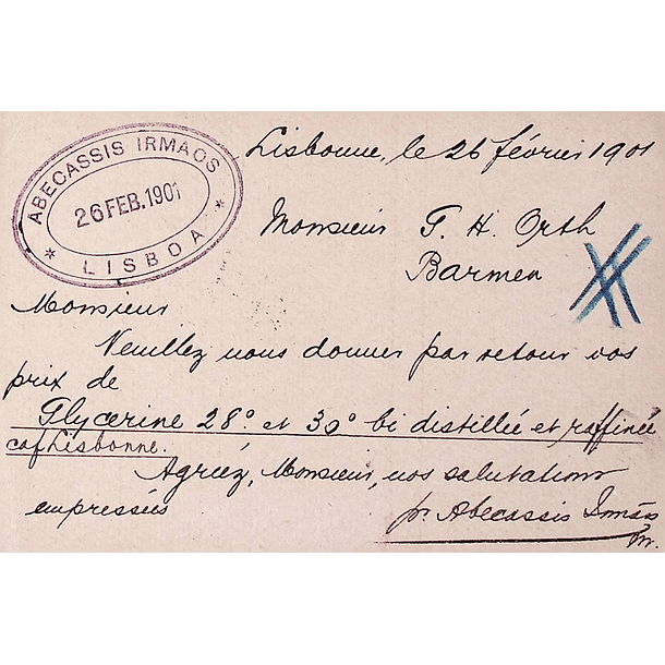 1901 Bilhete Postal Inteiro D. Carlos 25 r. Rosa enviado de Lisboa para Barmen