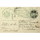1908 Bilhete Postal Inteiro D. Carlos 10 r. Verde-azul escuro circulado em Lisboa 1