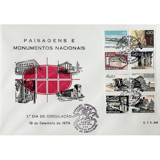 1974 FDC Emissão Base - Paisagens e Monumentos (4º Grupo de Valores)