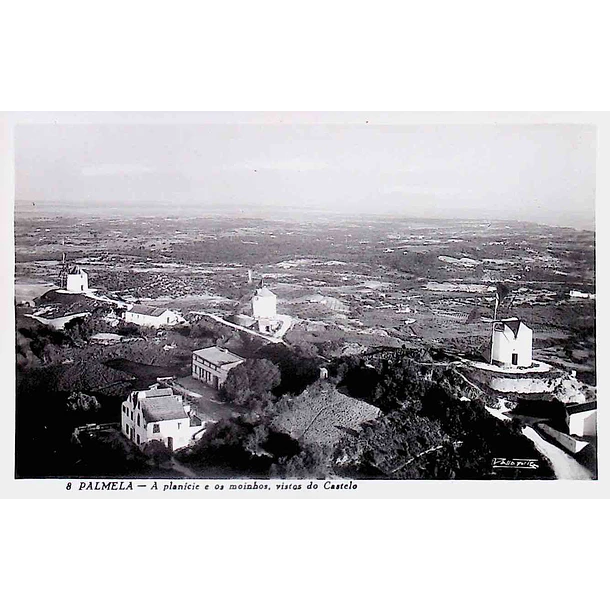 1940's Bilhete Postal de Palmela. A planície e os moinhos