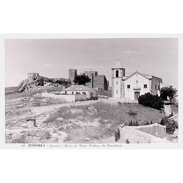 1950's Bilhete Postal de Sesimbra. Castelo e Igreja de Nossa Senhora da Consolação