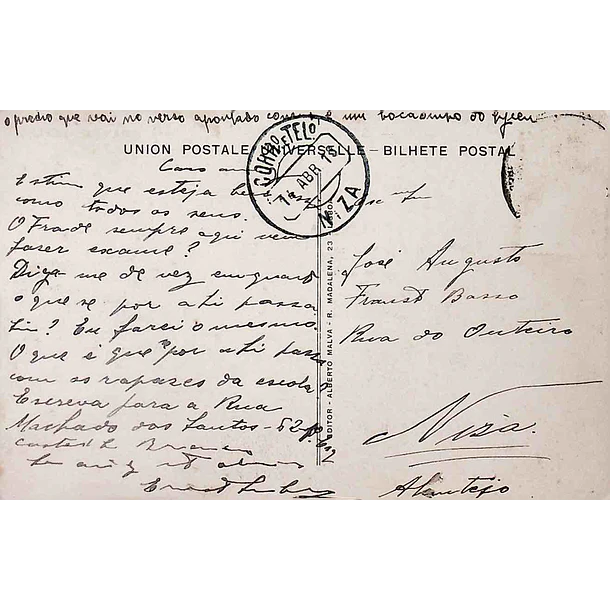 1912 Bilhete Postal de Castelo Branco. Rua Bartolomeu da Costa e Cruzeiro