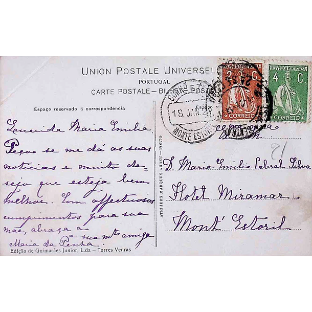 1910's Bilhete Postal de Torres Vedras. Quinta da Ermegeira