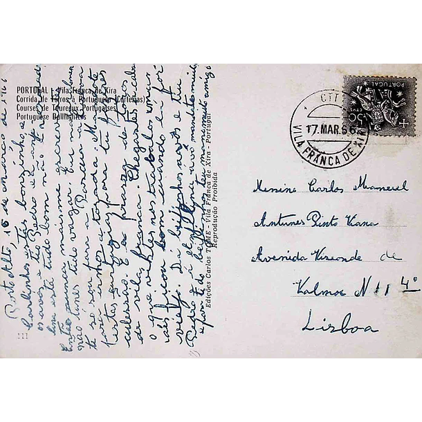 1960's Bilhete Postal de Vila Franca de Xira. Corrida de Touros à Portuguesa