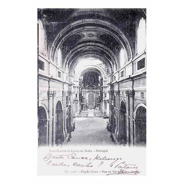 1902 Bilhete Postal de Mafra. Nave Central da Igreja do Convento