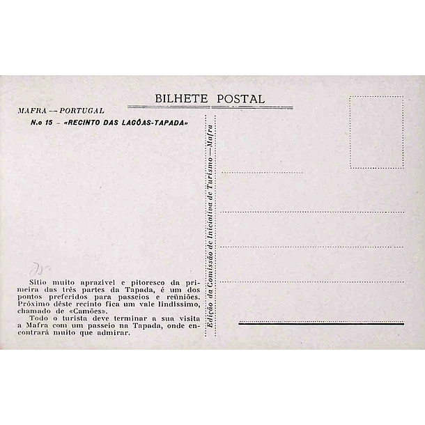 1930's Bilhete Postal de Mafra. Recinto das Lagoas - Tapada