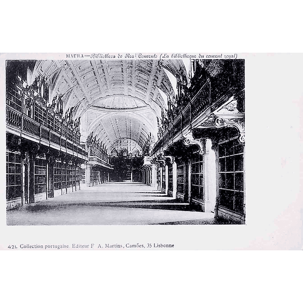 1902 Bilhete Postal de Mafra. Biblioteca do Real Convento 1