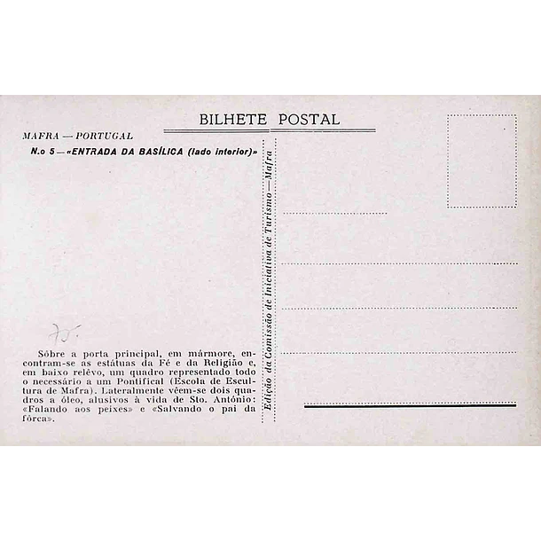 1930's Bilhete Postal de Mafra. Entrada da Basílica