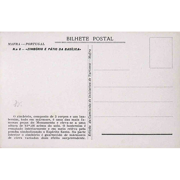 1930's Bilhete Postal de Mafra. Zimbório e Pátio da Basílica
