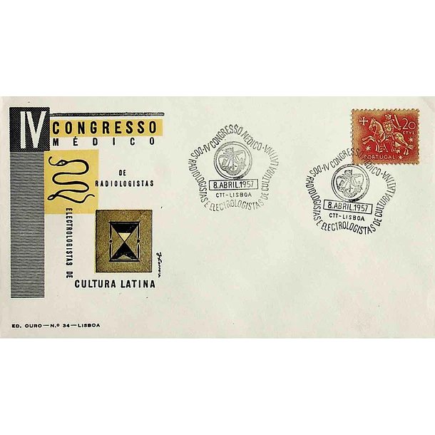 1957 Carimbo Comemorativo do 4º Congresso Médico dos Radiologistas e Electrologistas de Cultura Latina
