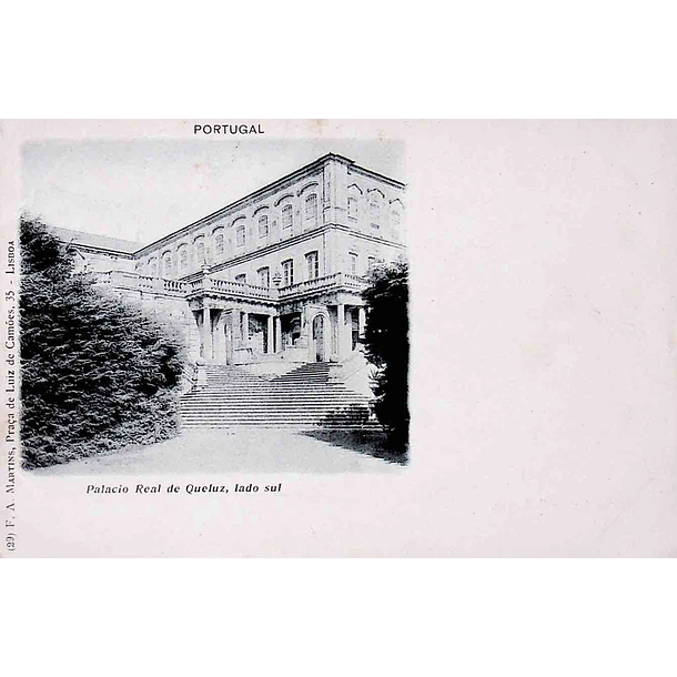 1901 Bilhete Postal de Queluz. Palácio Real, lado Sul