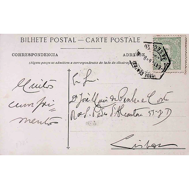 1902 Bilhete Postal de Queluz. Club e Teatro