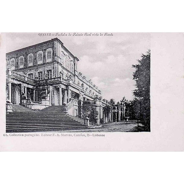 1901 Bilhete Postal de Queluz. Palácio Real visto do Poente
