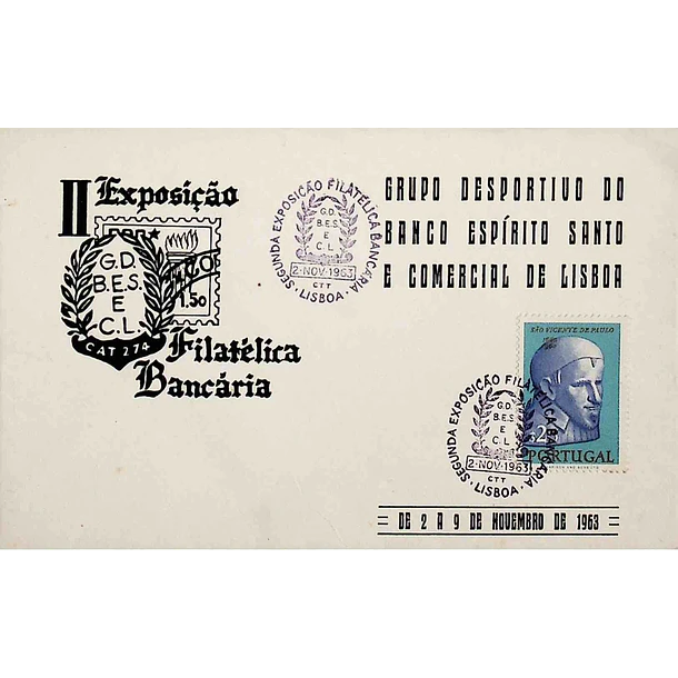 1963 Carimbo Comemorativo da 2ª Exposição Filatélica Bancária - GD Banco Espírito Santo e Comercial de Lisboa
