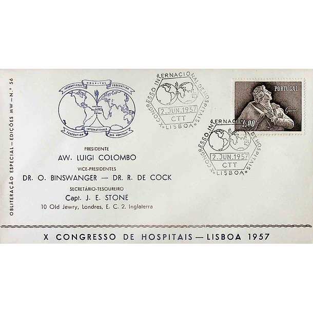 1957 Carimbo Comemorativo do 10º Congresso Internacional de Hospitais