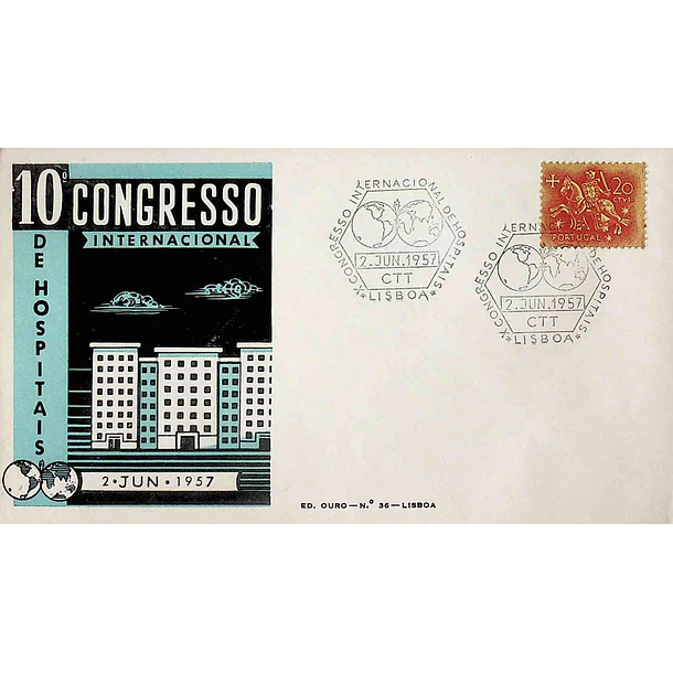 1957 Carimbo Comemorativo do 10º Congresso Internacional de Hospitais