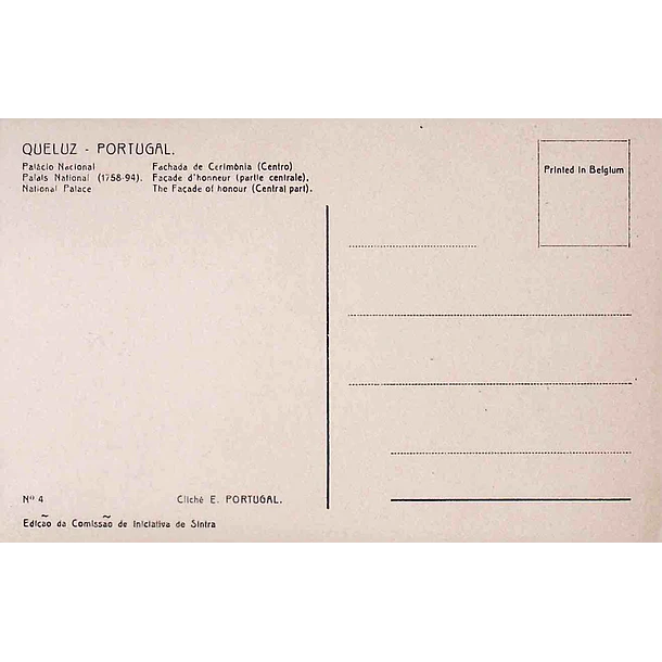1930's Bilhete Postal de Queluz. Fachada de Cerimónia