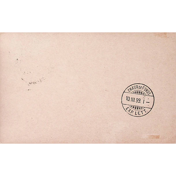 1899 Bilhete Postal Inteiro D. Carlos 30 r. + 30 r. Castanho enviado de Lisboa para La Chaud de Fonds 3