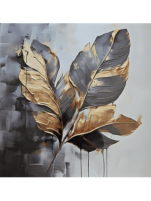 Cuadro decorativo hoja dorado y negro 50x50 montado en base madera MDF