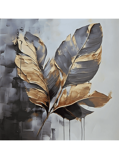 Cuadro decorativo hoja dorado y negro 50x50 montado en base madera MDF 1