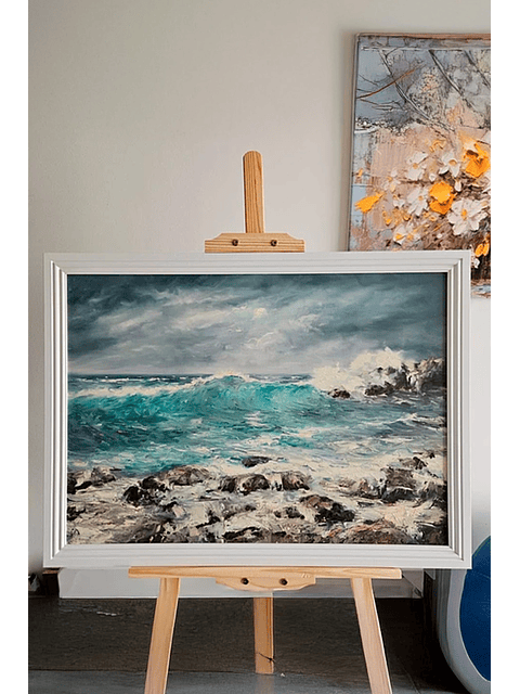 Hermoso cuadro al oleo sobre soporte rígido en marco 50x70 MDF 3