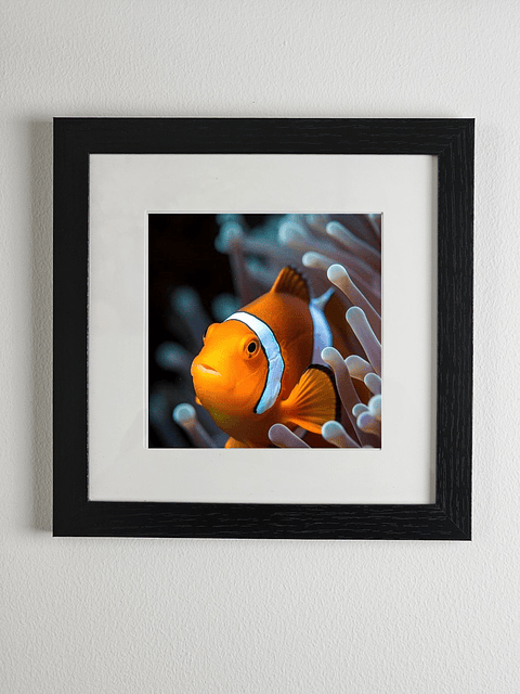 Marco madera MDF Negro liso con paspartú y vidrio 20x20 cms.  3