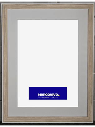 Marco madera MDF color abeto liso bisel blanco 30x40 vidrio