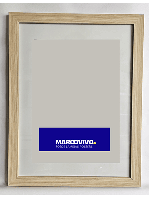 Marco madera MDF color madera abeto natural  30x40 vidrio