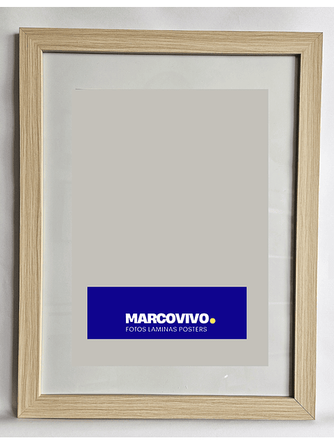 Marco madera MDF color madera abeto natural  30x40 vidrio 2