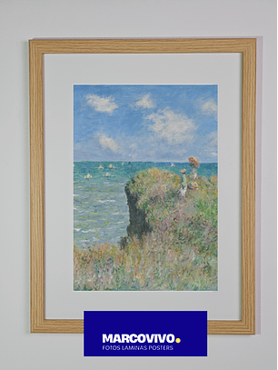 Marco madera MDF color madera natural liso delgado 30x40 vidrio