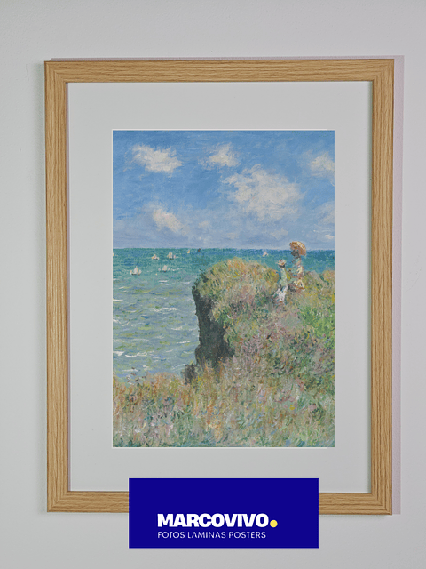 Marco madera MDF color madera natural liso delgado 30x40 vidrio 2