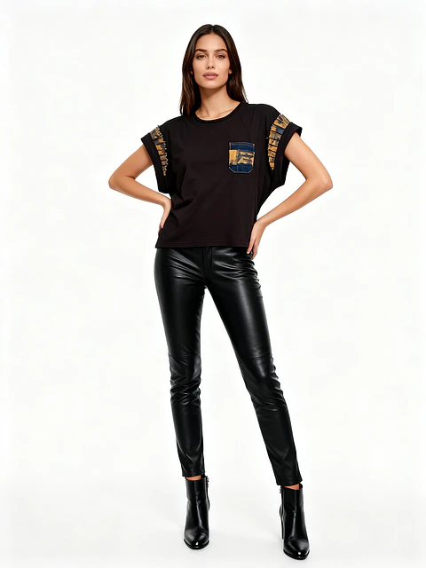 Polera Denim plizado