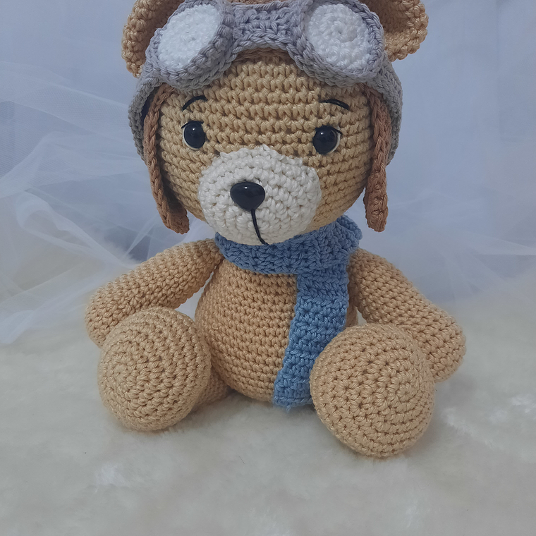 Kit Urso Aviador em Crochê , Gorro e Cachecol para Fotos Newborn 2