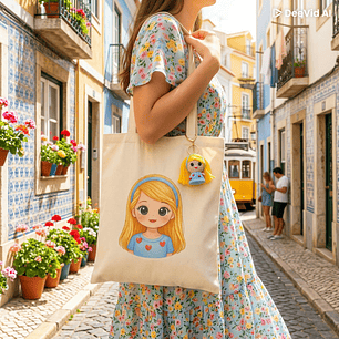 Porta chaves Menina azul + ecobag